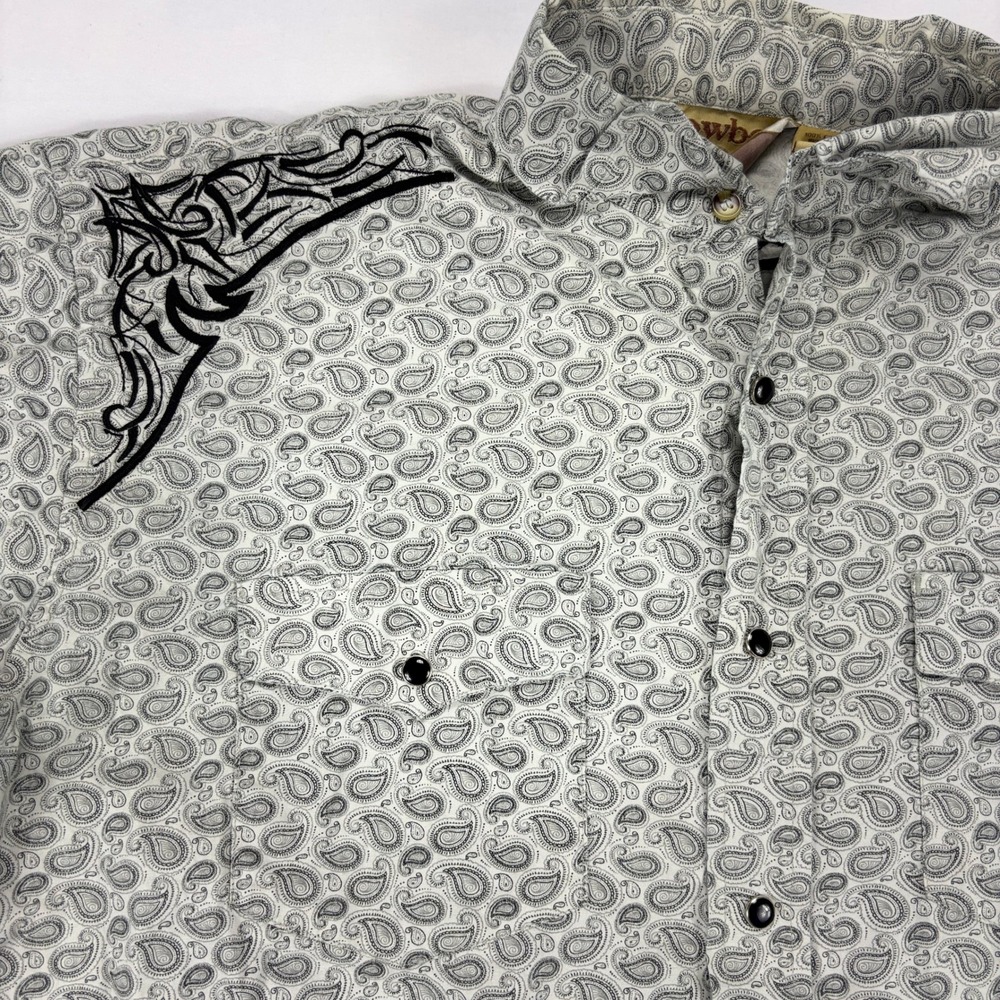 Cowboy Legend Western Shirt Mens XL Gray Paisley Embroidered Snap Button - Picture 3 of 8